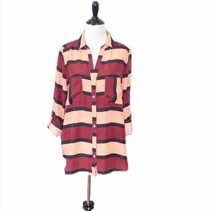 Alice Blue Peach Burgundy Bold Color Stripe button down blouse Size Large